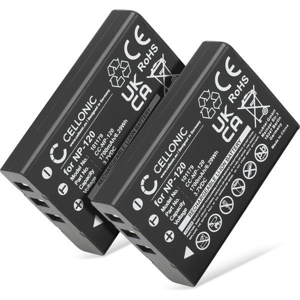 Cellonic, Batteria Per Fotocamera Compatibile Con Medion NP-120, Life Md 86641, P47030, X47030 (3.7V, 1700Mah) 2 Pezzi-image