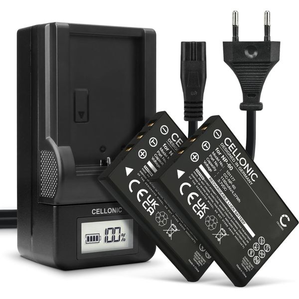 Cellonic, Batteria Per Fotocamera, Compatibile Con Samsung SLB-1037, Digimax V800, SLB-1137, V700 (3.7V, 1180Mah) 2 Pezzi + Caricabatterie-image
