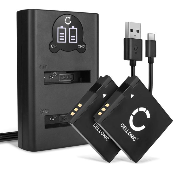Cellonic, Batteria Per Fotocamera Compatibile Con Canon Powershot NB-6L, NB-6LH (3.7V, 1000Mah) 2 Pezzi + Doppio Caricabatterie-image