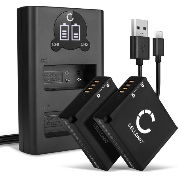 Cellonic, Batteria Per Fotocamera, Compatibile Con Panasonic DMW-BLG10E, Lumix DMC-TZ80, DMC-TZ100 (7.4V, 980Mah) 2 Pezzi + Doppio Caricabatterie-image