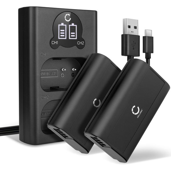 Cellonic, Batteria Per Fotocamera Compatibile Con Panasonic Lumix DC-S1R, DC-S1, DC-S1H, DMW-BLJ31 (7.4V, 2200Mah) 2 Pezzi + Doppio Caricabatterie-image
