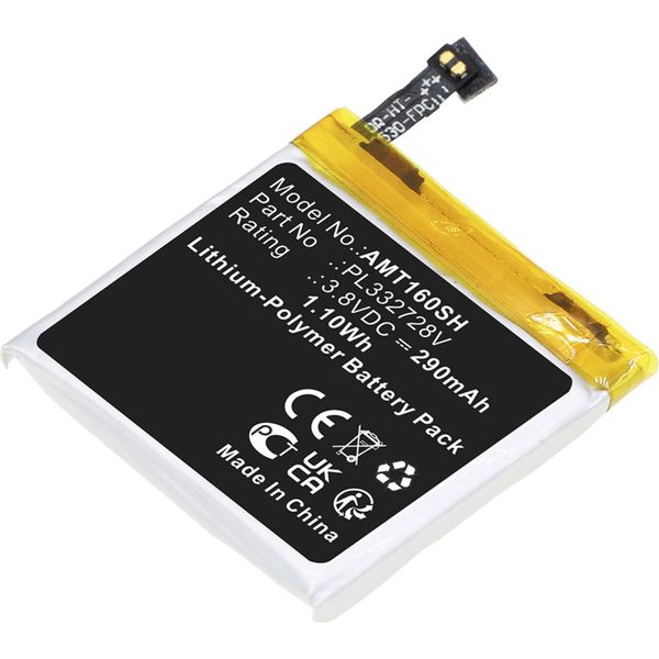Cellonic, Batteria Per Smartwatch E Braccialetto Fitness Compatibile Con Amazfit Stratos, Stratos 2, Stratos 2S (290Mah, 3.8V) Batteria Di Ricambio PL332728V-image