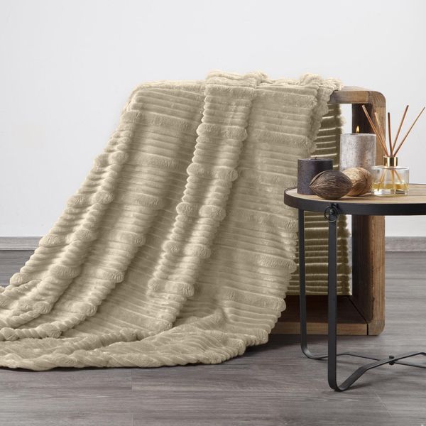 Eurofirany | Coperta Accogliente - Coperta - 150 X 200 Cm - Crema - Con Struttura A Righe 3D-image