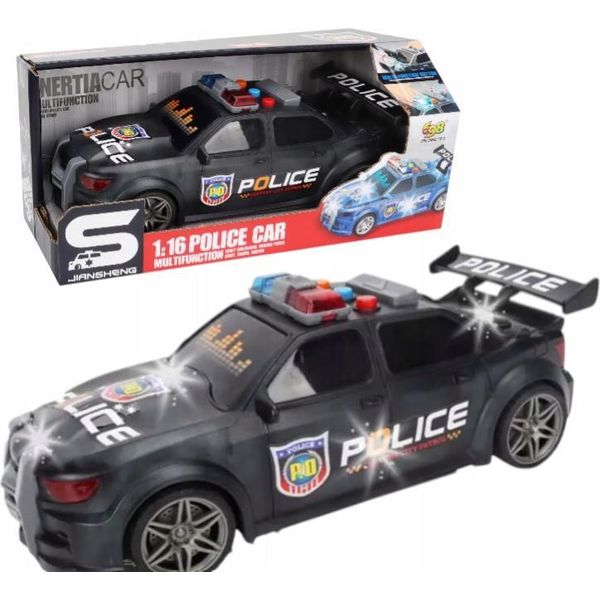 Auto Sportiva Auto Della Polizia Veicolo Nero Suono Luce Inerzia 1:16-image