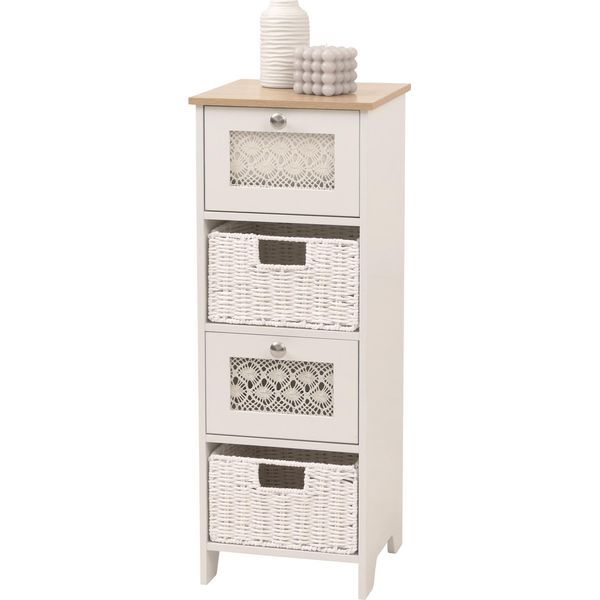 Cassettiera HWC-O75, Cassettiera, 4 Cassetti Cestino In Legno Melaminico 82X30X30Cm ~ Bianco Naturale-image