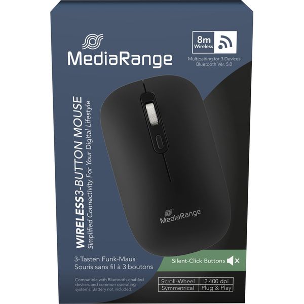 Mediarange MROS267 Mediarange Optische 4-Tasten Funk-Maus,Mulitpairing,Sym, Sw-image
