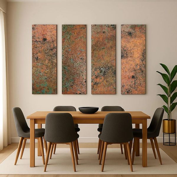 Copperandcraft, Decorazione Murale In Rame 4 Pezzi 200X150 Cm, Quadri Murali In Metallo Realizzati A Mano, Arte Da Parete Per Interni-image