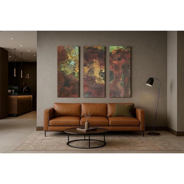 Copperandcraft, Arte Murale In Rame 3 Pezzi, Quadri Murali In Metallo Fatti A Mano Con Patina 150X150 Cm, Decorazione Da Parete, Design Rustico-image