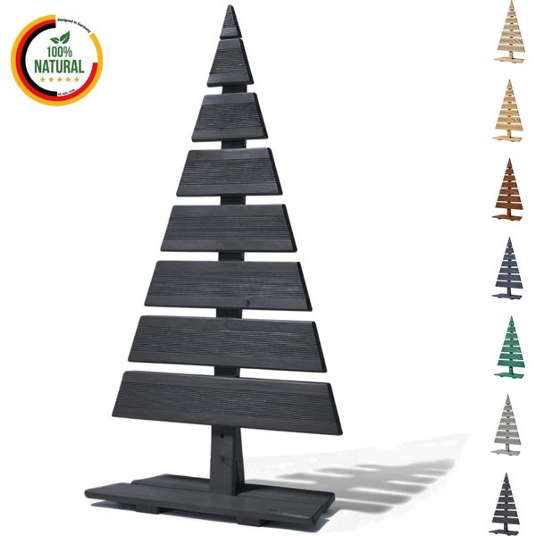 Floranica Albero Di Natale In Legno Naturale 90X45Cm Nero Decorazione Natalizia Per Interni Ed Esterni Albero In Legno Di Larice Fatto A Mano-image