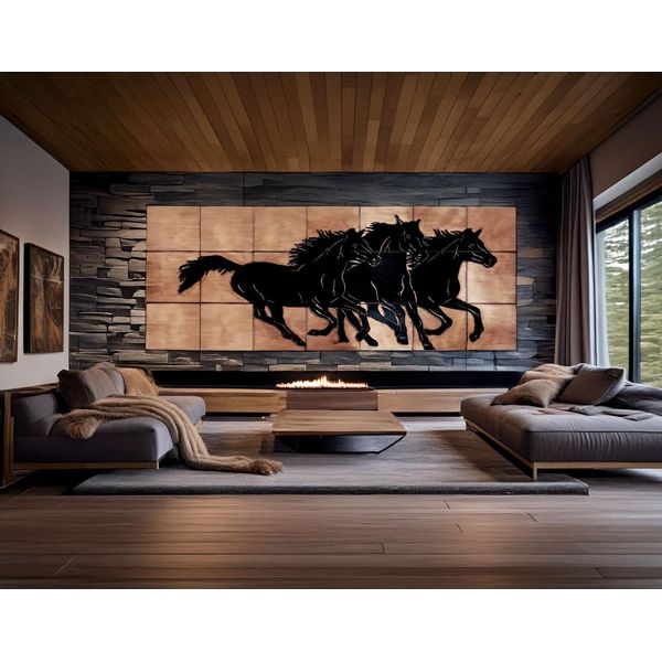 Copperandcraft Cavalli Murali In Vero Rame, Decorazione Murale In Metallo Fatta A Mano, Arte Contemporanea, Per Soggiorno, Hotel, Stile Moderno-image