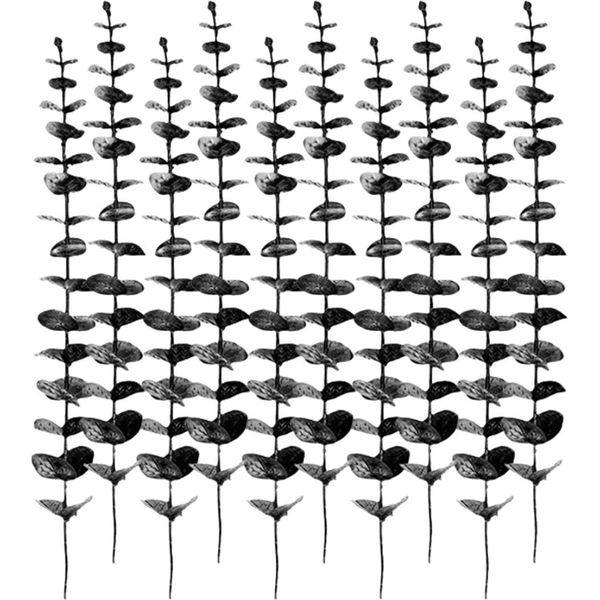 Camerazar Set Di 10 Foglie Di Eucalipto Artificiali, Nere, Decorative-image