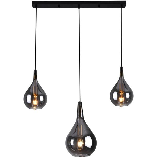 NÄVe Pendelleuchte "Gota", Schwarz, 3, H: 150Cm, 1 Stk., Leuchten, 3Er Je 1 X E27, Rauchglas (2 Kleine GläSer/1 GrößEres Glas), H: 150Cm, Pendelleuchte-image