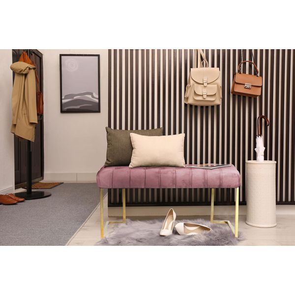 Sitzbank Kayoom "Rarity 225, Edler Touch Durch Goldenes Gestell", Rosa (Altrosa), B:100Cm H:48Cm T:47Cm, Bezug: 100% Polyester (Samt) Gestell: Edelstahl, SitzbäNke, Sitzbank, Eckig, Samtweich, Gesteppt, Mit ZierknöPfen, Edelstahlgestell-image