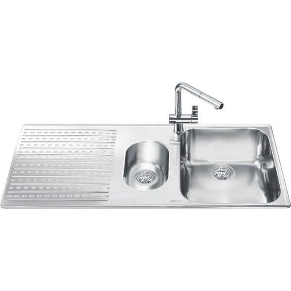 Lavello Incasso 2 Vasche E Gocciolatoio Sinistro 100X50 Smeg LTS102S2 Inox Spazzolato-image
