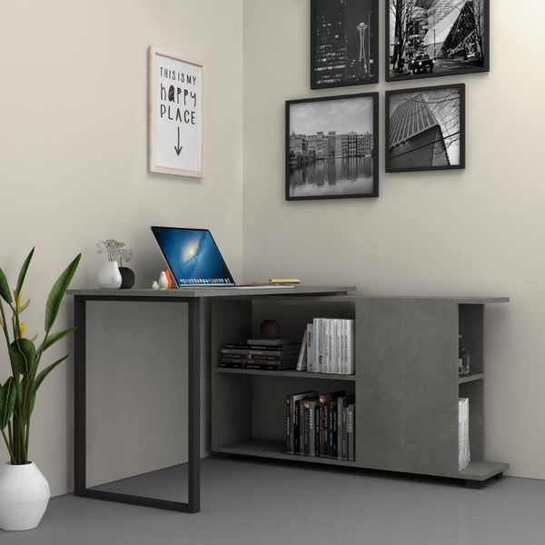 Scrivania Con Libreria Oslo 120X60 Cm. Colore Cemento-image