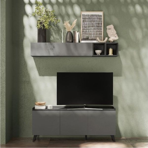 Mobile Porta Tv 3 Ante Polan 181X42X72H Colore Ardesia Piombo-image