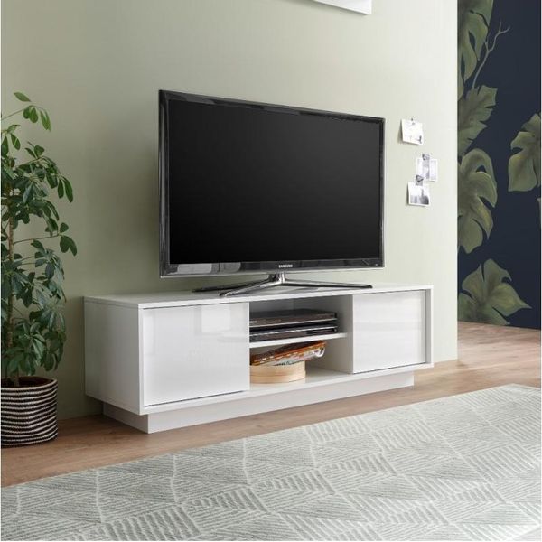 Mobile Porta Tv 2 Ante E Vano A Giorno Ice 139X43X44H Colore Bianco Lucido-image