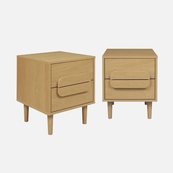 Set 2 Comodini Vintage Effetto Legno 2 Cassetti, Quercia-image