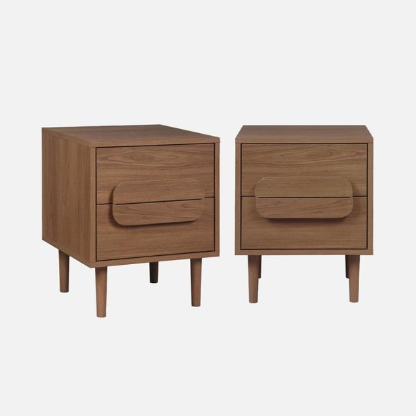 Set 2 Comodini Vintage Effetto Legno 2 Cassetti, Noce-image