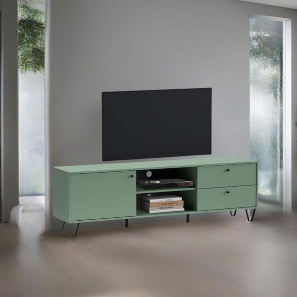 Mobile Porta Tv Aldo1 Con Anta Cassetti E Vano A Giorno 182X40X50,1H Colore Verde-image