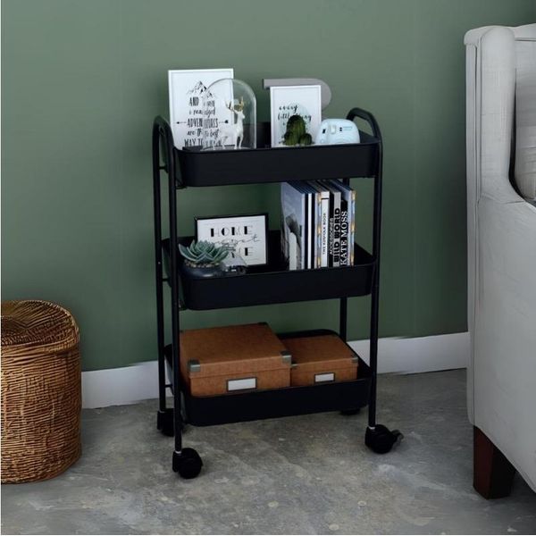 Carrello Da Cucina 3 Ripiani In Metallo Con Ruote Tier 45.5X32X76.4H Colore Nero-image