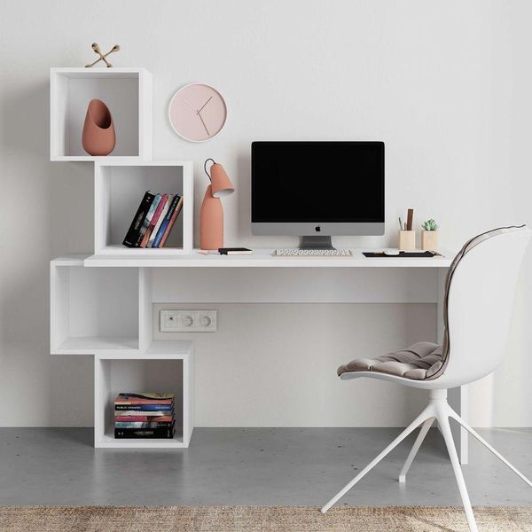 Scrivania Con Libreria Balance 153,5X60X140 Colore Bianco-image