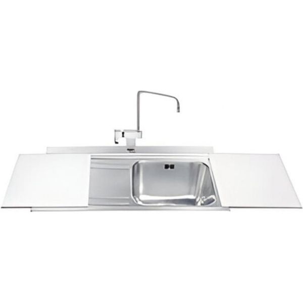 Lavello Incasso 1 Vasca E Gocciolatoio Sinistro Con Taglieri In Vetro Bianco Smeg LI91BS Inox-image