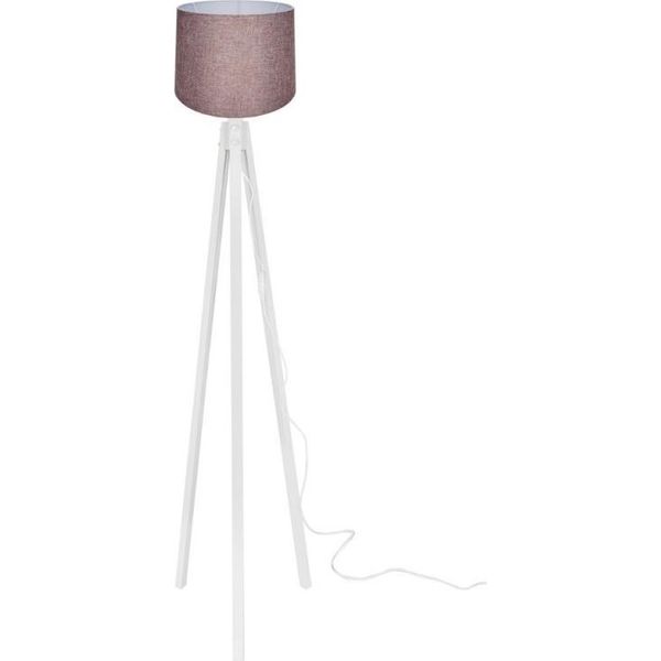 Lampada Da Terra Treppiede Legno Bianco E Paralume Tessuto Rosa RODIBI3012-image