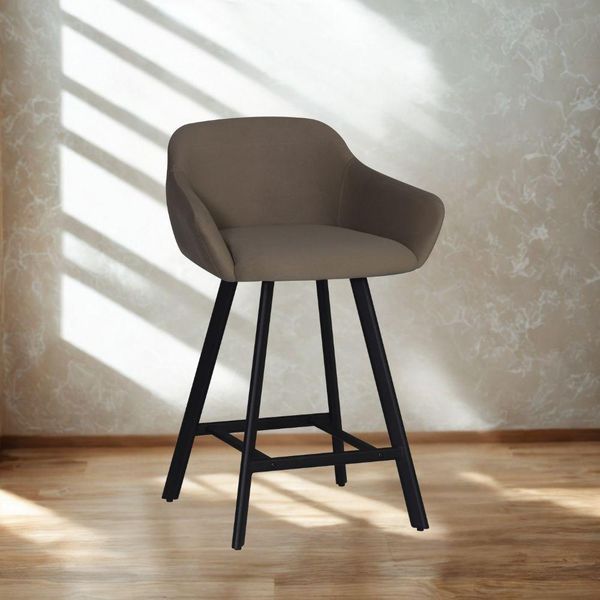 Sgabello Mey Tortora Con Seduta Imbottita E Gambe In Metallo Nero – Eleganza E Comfort Per La Zona Snack-image