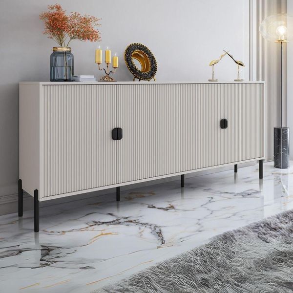 Madia Lotus 4 Ante Con Frontali Cannettati Colore Cashmere Opaco 203.4X49X87.4H-image