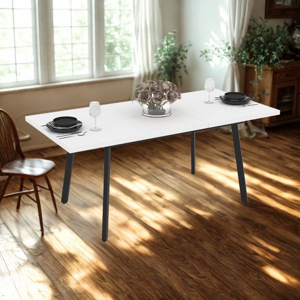 Tavolo Allungabile Lini Piano Bianco Frassinato E Gambe In Metallo Nero 138X85X76H-image