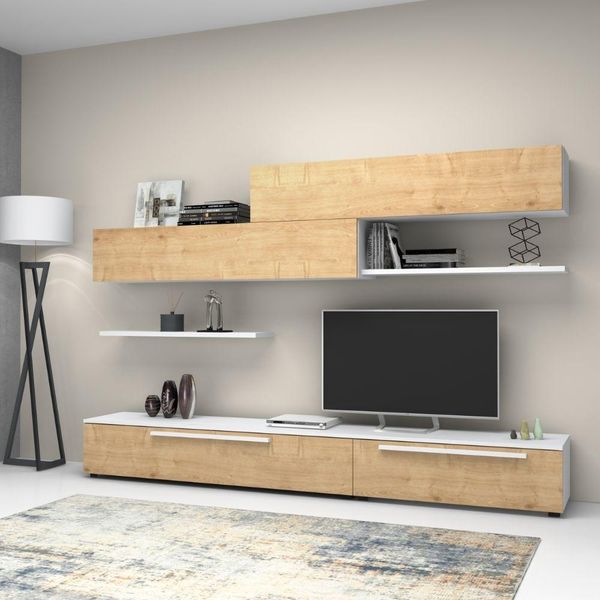 Parete Attrezzata Kombat 260 Colore Rovere Bianco-image