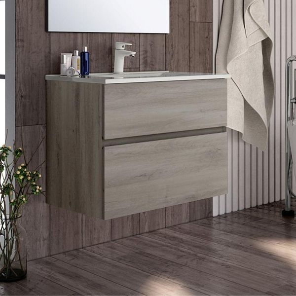 Mobile Bagno Sospeso Rovere Grigio Londres 2 Cassetti 70X45X59H-image