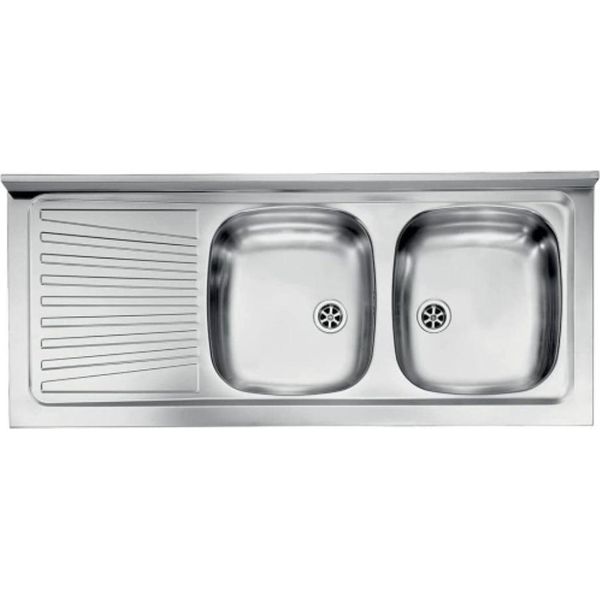 Lavello Appoggio 120X50 Con 2 Vasche E Gocciolatoio Sinistro Mondial Inox-image