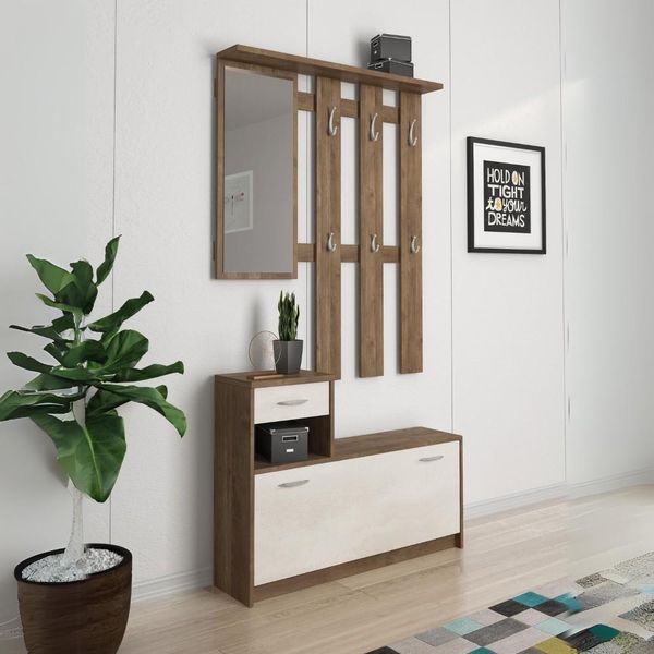 Mobile Ingresso Con Scarpiera Rudolf Colore Noce Eastwood E Spatolato-image