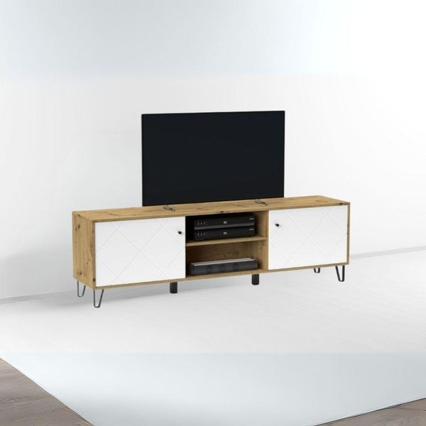 Mobile Porta Tv 2 Ante E Vano A Giorno Bollo2 183,4X40X55,5H Colore Rovere Bianco-image