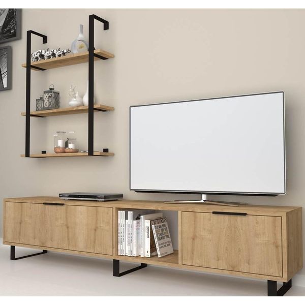 Parete Attrezzata 180 Cm Porta Tv E Libreria Zenon Colore Rovere-image