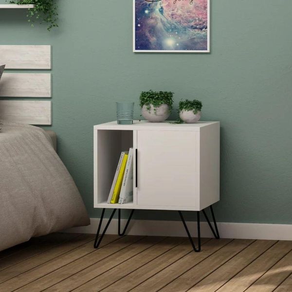 Comodino Con Anta E Vano A Giorno Glynn Colore Bianco-image