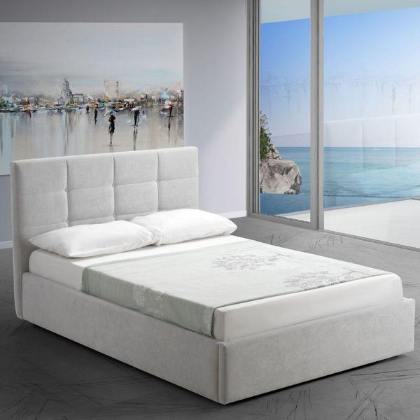 Letto Una Piazza E Mezza Con Contenitore Napoli Tessuto Colore Grigio-image