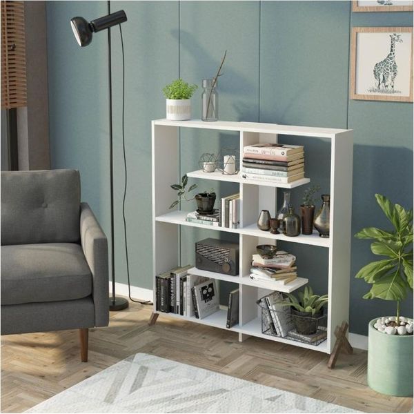 Libreria Kipp Con Piedini A Croce 113X28X117H Colore Bianco-image