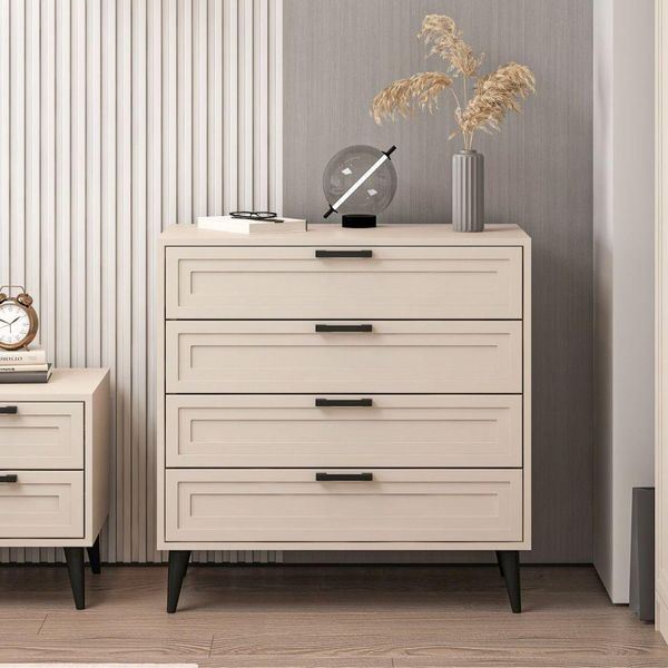 Cassettiera Prime 4 Cassetti Colore Cashmere 90X45X90H - Stile E Funzionalità Per Ogni Spazio-image