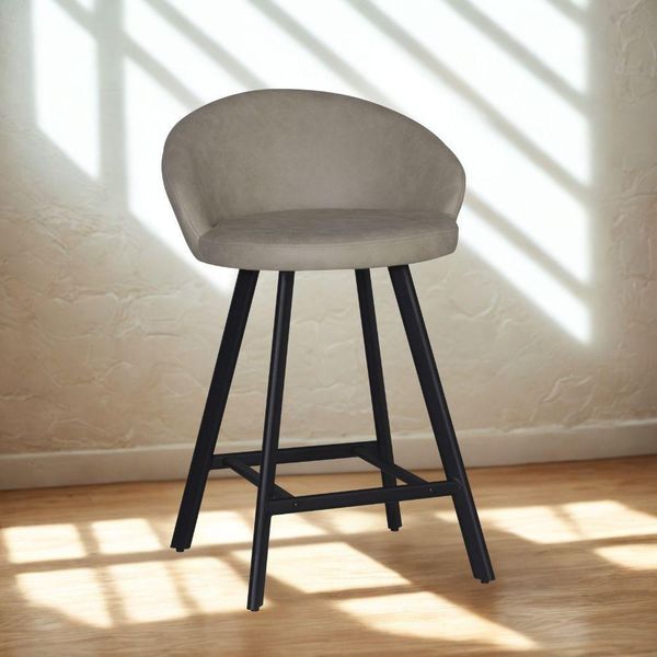 Sgabello Saki Con Seduta Imbottita In Nabuk Tortora E Gambe Nere – Comfort Compatto Per Ambienti Moderni-image