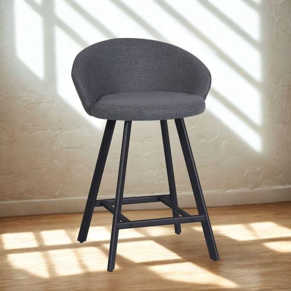 Sgabello Saki Con Seduta Imbottita In Tessuto Grigio E Gambe Nere – Comfort Compatto Per Ambienti Moderni-image