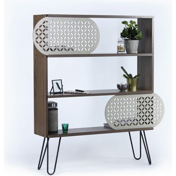 Libreria 3 Ripiani Illia 94X25X117 MT190511 Colore Noce E Gambe Nere-image