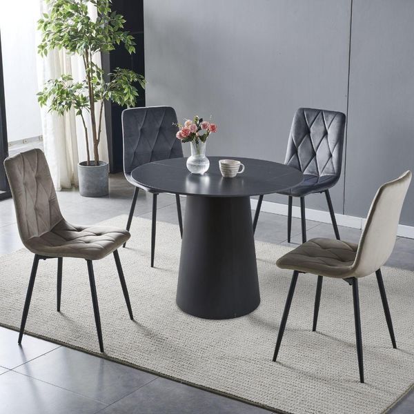 Tavolo Rotondo Lauren Piano Ceramica Effetto Marmo Nero Oro 120X120X76H-image