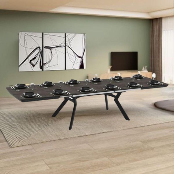 Tavolo Allungabile Rettangolare Robat Piano Effetto Marmo Ardesia Opaco E Gambe In Metallo 160X100X76H-image