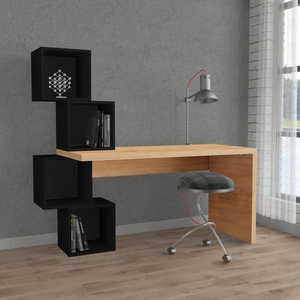 Scrivania Con Libreria Balance 153,5X60X140 Colore Rovere E Nero-image
