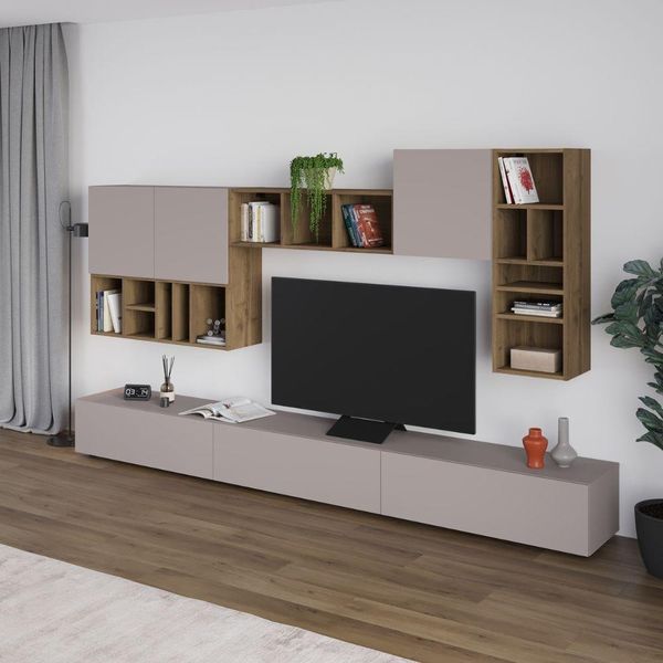Parete Attrezzata Tortora Noce Big 300X32.5X192H-image