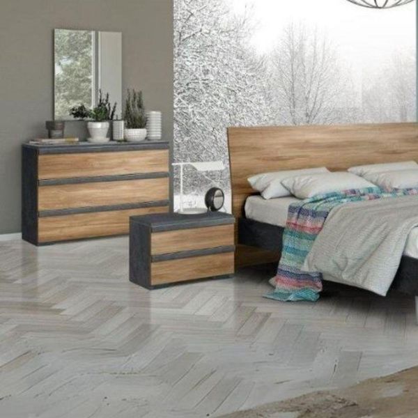 Comodino 2 Cassetti Noce Dark E Antracite Borghese-image