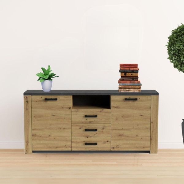 Credenza Con 2 Ante E 3 Cassetti Follow870 179,6X40X83H Colore Rovere E Antracite-image